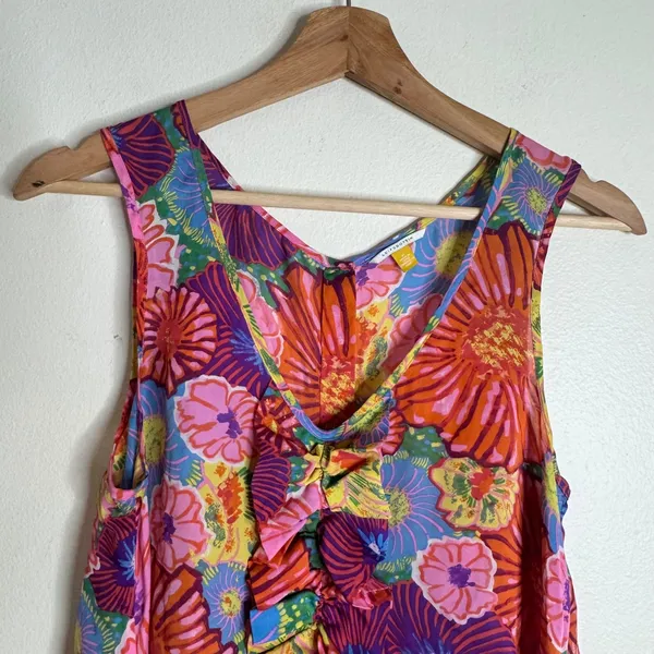 Leifsdottir anthropology Silk Floral Ruffle Sleeveless Blouse Multicolor Size‎ 4 - Image 2