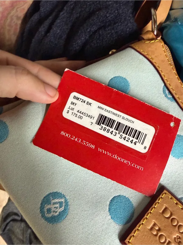 Dooney & Bourke Mini East West Slouch Bag Sky Blue Polka Dot Y2K - Image 12
