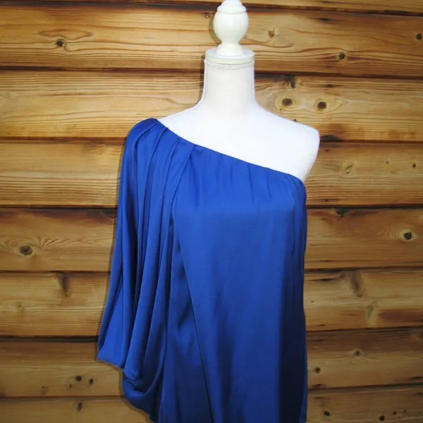 Aidan Mattox Blue One Shoulder Drape Dress - Image 4