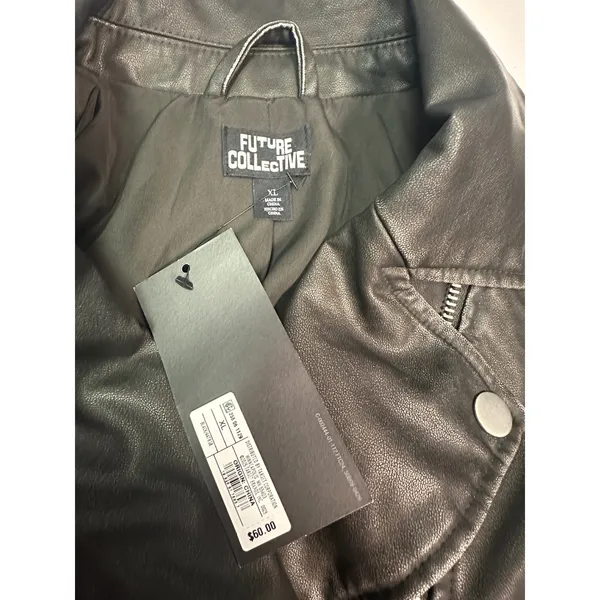 Future Collective Womens XL Faux Leather Biker Jacket Washed Black Oversized NWT - Image 3