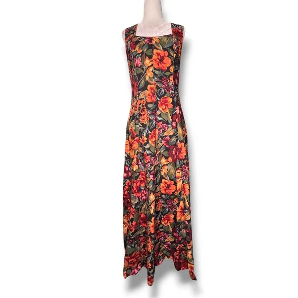 Vintage All That Jazz Dark Floral Black Crossback Maxi Dress Sleeveless Romantic - Image 10