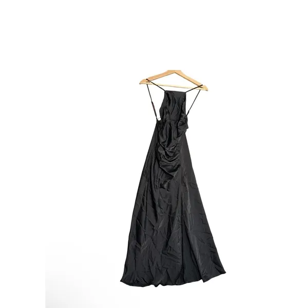 NEW ASTR The Label Satin Maxi Dress Womens XS Black Halter Neck Spaghetti Strap - Image 2