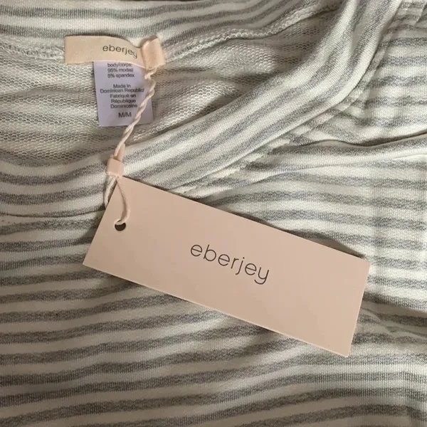 Eberjey Sadie Stripes Pajama Top ONLY Slouchy Lounge Gray/White‎ Size M NWT - Image 5