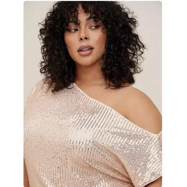NWT‎ Torrid Gold Sequin Off The Shoulder Short Sleeve Pullover Top Size 6X - Image 3