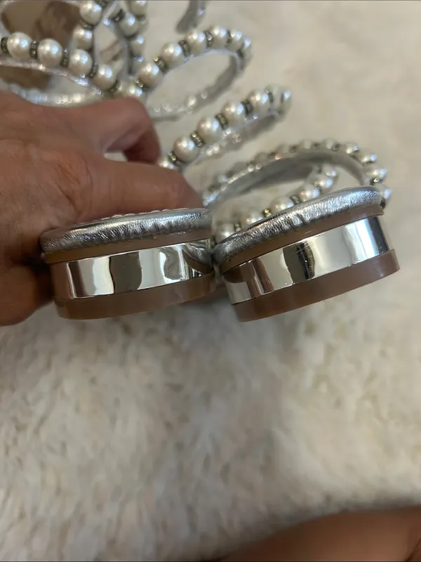 BellaMarie Silver Pearl Spiral Strappy Flat Sandals - Image 8