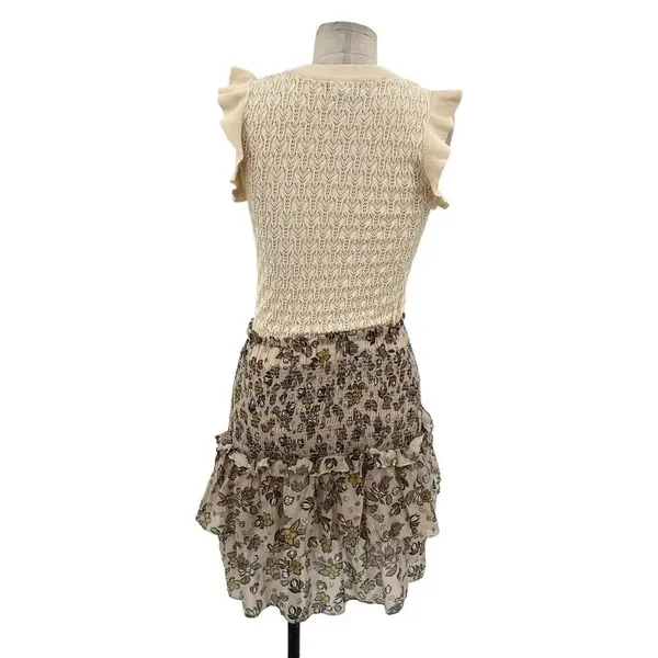 Anthropologie Current Air Dress Mini Sweater Ruffle Crewneck‎ Beige Size Small - Image 10
