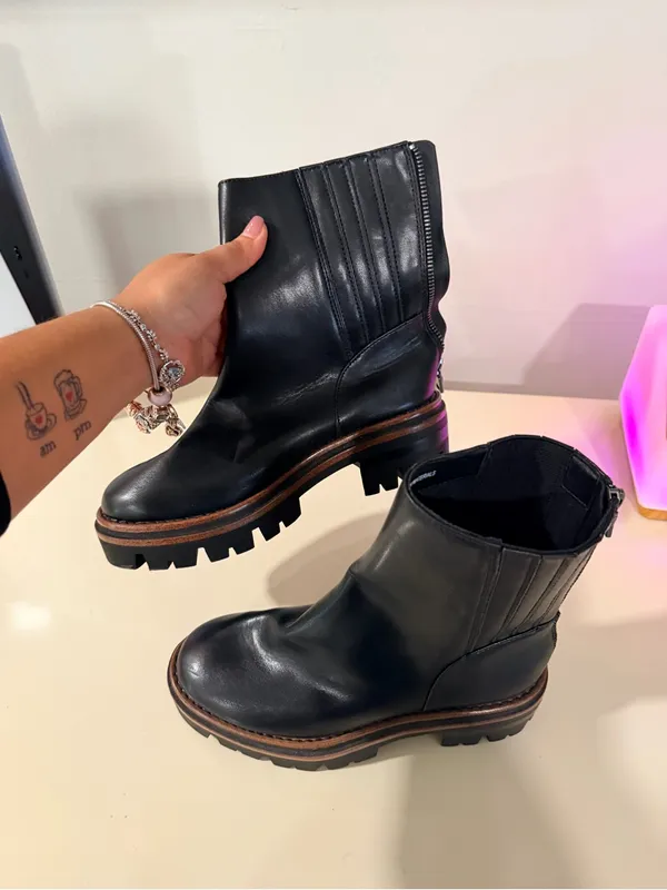 Kork-Ease Black Leather Lug Sole Ankle Boots - Image 5