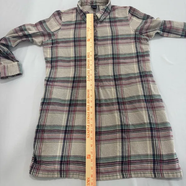 Patagonia Womens‎ Organic Cotton Flannel Plaid Shirt Dress Grey Purple Medium - Image 7