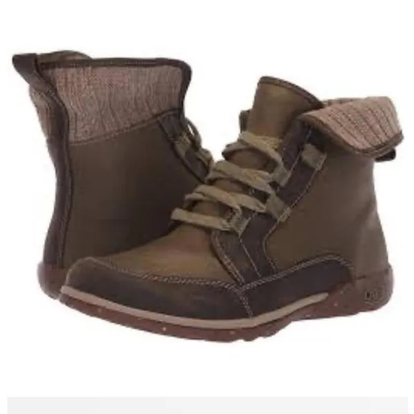 Chaco Barbary Leather Ankle Boots Fold Down Brown Green Fall Granola Girl Size 8 - Image 13