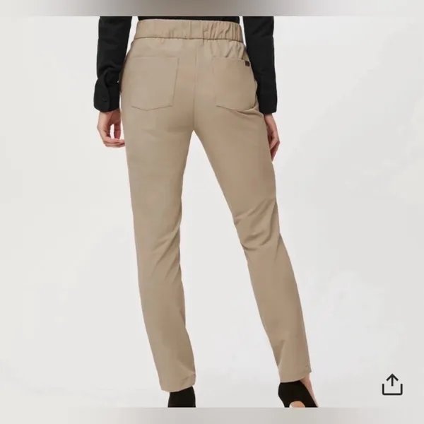 FigsPro Zip Fly Skinny Scrub Trouser Professional Pants Khaki Tan Elastic Waist‎ - Image 4