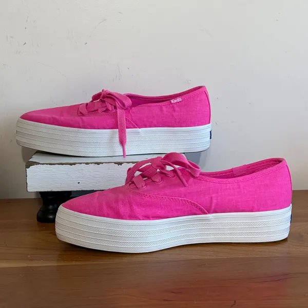 Keds Triple Up Neon Pink Linen Platform Sneakers WF67959 Womens 7 - Image 2