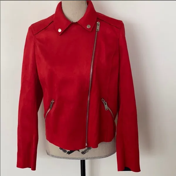 Red Suede Leather Biker Jacket - Image 4