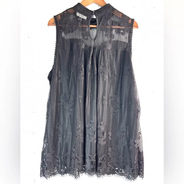 Eve & Maddie 2X Fairygoth High Neck Sleeveless Lace Top in Black - Image 3