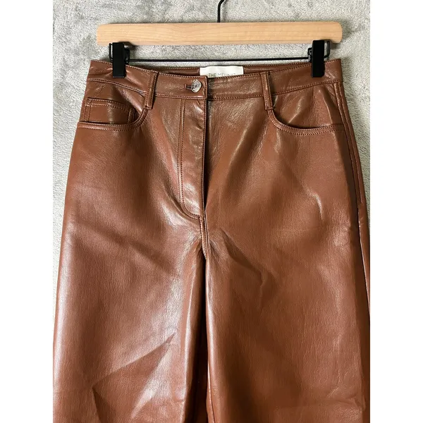WILFRED ARITZIA The Melina Pant High Waisted Vegan Leather Cognac Brown Size 6 - Image 3