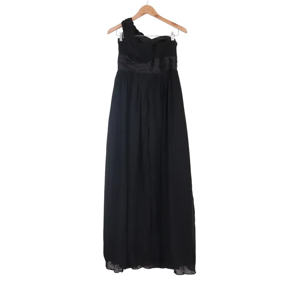 Black One Shoulder Chiffon Maxi Dress Rosette Detail Formal Gown Size M - Image 3