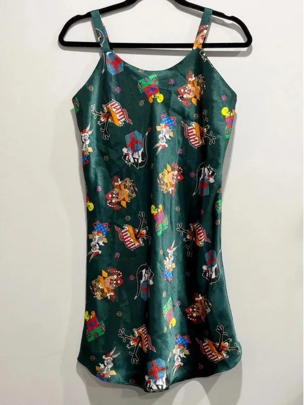 Vintage 1997 Looney Tunes Christmas Satin Nightgown Chemise S - Image 5