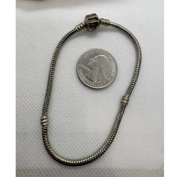 Vintage Sterling Silver 925 Snake Chain Charm Bracelet Love Barrel Clasp 7.75in - Image 3