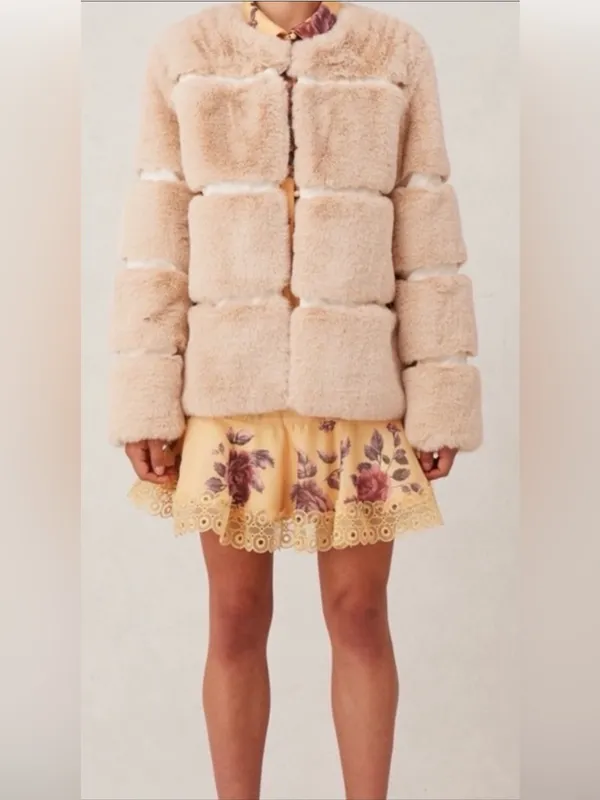 Anthropologie Keepsake the Label Ariel Faux Fur Coat Jacket in Crème Sz Med - Image 2