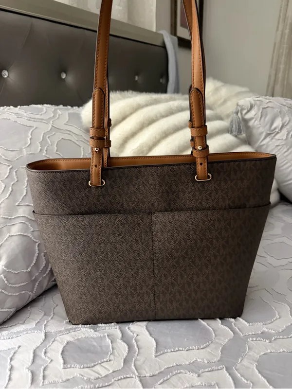 Michael Kors Brown Signature Tote with Tan Leather Straps - Image 2