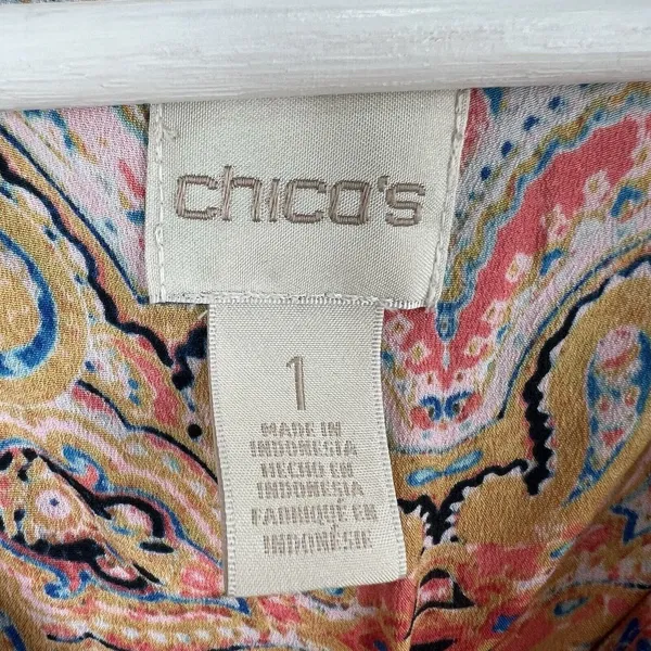Chico's Size 1 US M 8 Long Paisley Top Long Sleeve Layered Scoop Neck Tie Front - Image 4