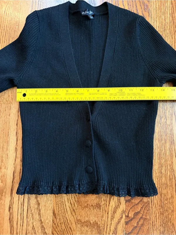 For Love & Lemons Nina Cardigan Black | S | Ribbed Lace Trim Cropped - Image 12