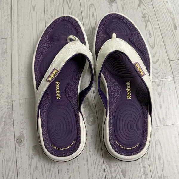 Reebok Easytone Women's Sz 5 Flip Flops White Purple Sandals Shoes Exercise‎ Gym - Image 2