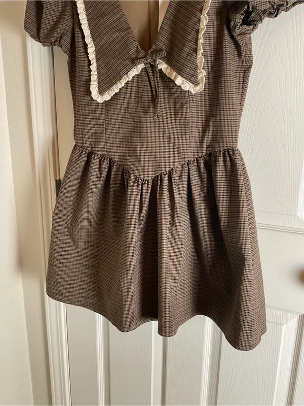 ZARA NWT Plaid Statement Collar Mini Dress Puff Sleeve XL⁠ - Image 4
