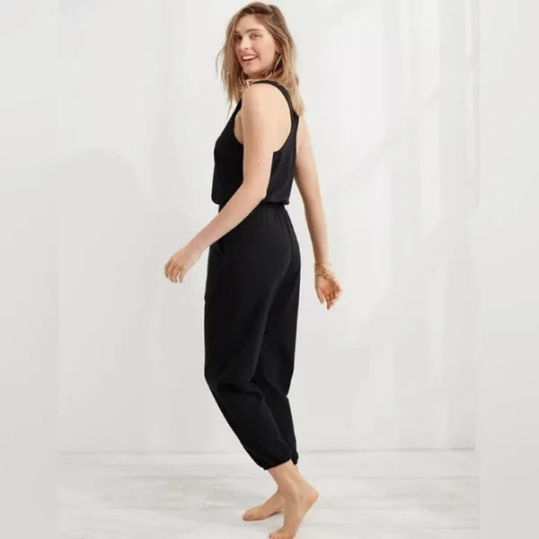 NWOT Aerie Black Track Jumpsuit Size Medium Racerback Lounge Athleisure One Pc - Image 2
