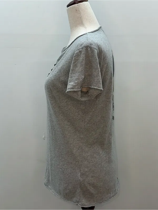 Zadig & Voltaire Gray Woman’s T-Shirt with Metallic Camo Skull Size Lg - Image 3