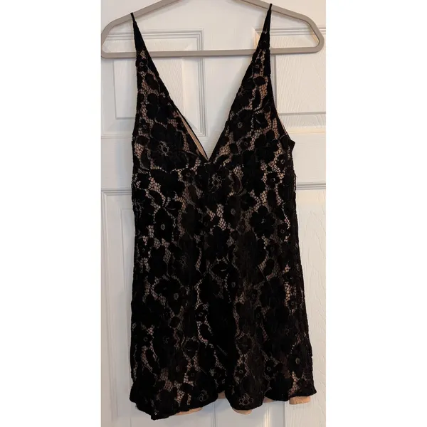 Free People Sz‎ 2 Dangerous Love Mini Dress Black Lace WhimsiGoth Dark Fairycore - Image 4