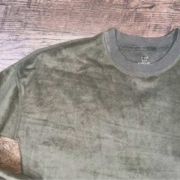aerie Army Green Fleece Oversized Crewneck Sweatshirt - Image 4