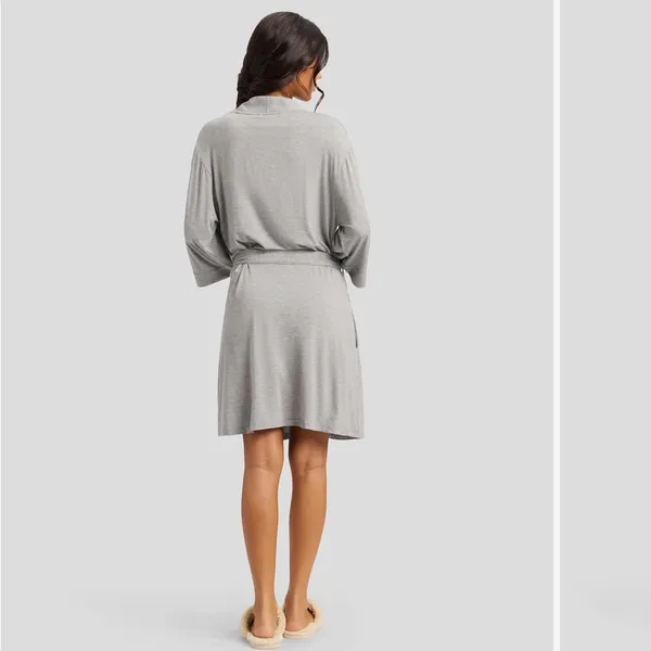 Cozy Earth Bamboo Stretch-Knit Kimono Robe in Gray - Image 3
