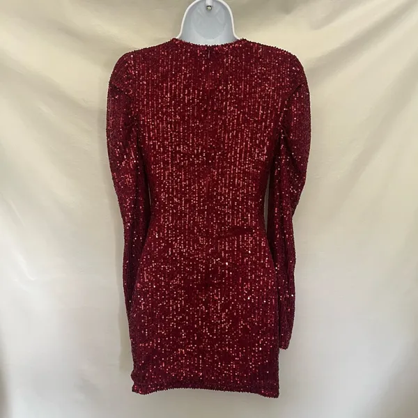Y2K Luxe Dress Red Sequin Mini Dress Sz S Mesh Cutout Clubwear Glam Holiday NYE - Image 5