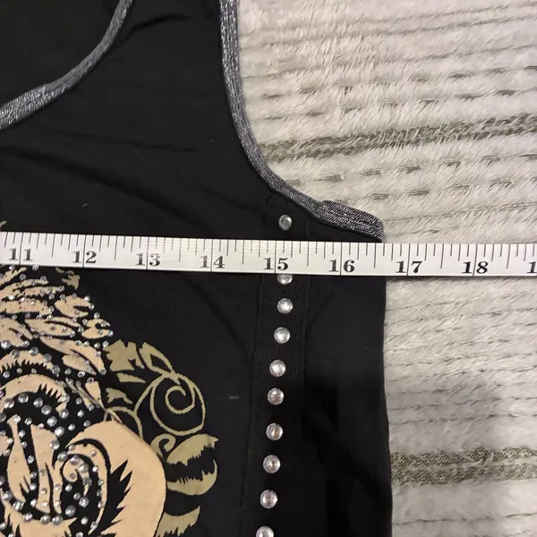 Black Rhinestone Vance Biker Wear Grunge Biker Tank Top-Zip Up-LARGE - Image 6