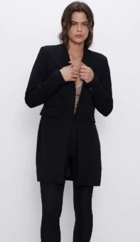 Zara Outerwear Inverted Lapel Frock Coat Blazer BLACK NEW - Image 6