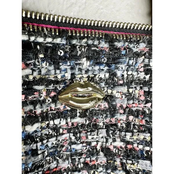 Juicy Couture Satchel Bag Womens Medium Multicolor Tweed Sequin Top Handle Lips - Image 4