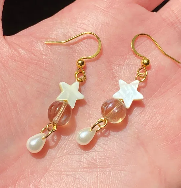 Handmade fairy whimsy star & teardrop dangle earrings🩵🌟 - Image 4