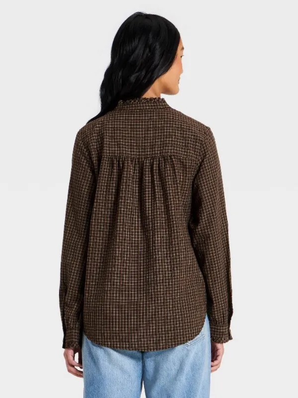 Universal Thread Ruffle Long-Sleeve Button-Up Ruff Collared Neck Blouse - Image 2