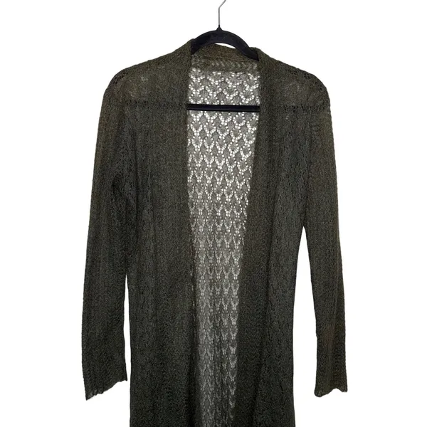Eileen Fisher Mohair Blend Pointelle Lace Duster Cardigan Women M Brown - Image 2