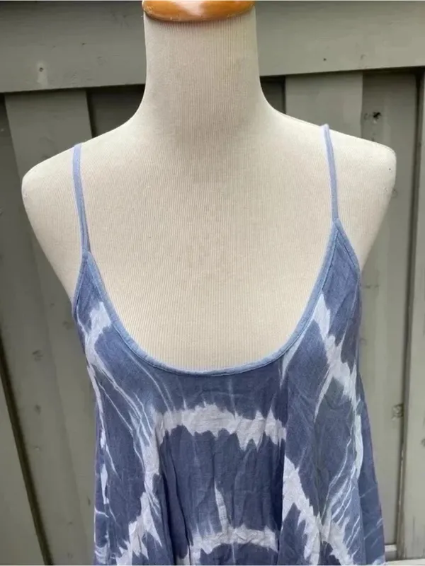 Made In Italy Blue Tie Dye Bohemian Maxi 100% Cotton Sun Dress Size M - Image 3