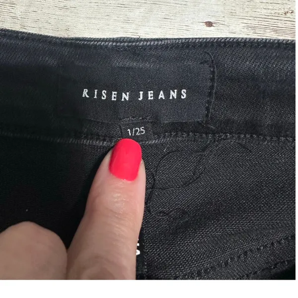 Risen Jeans Mid Rise Slim Straight Black Women's Size 1 25 Waist Stretch - Image 5