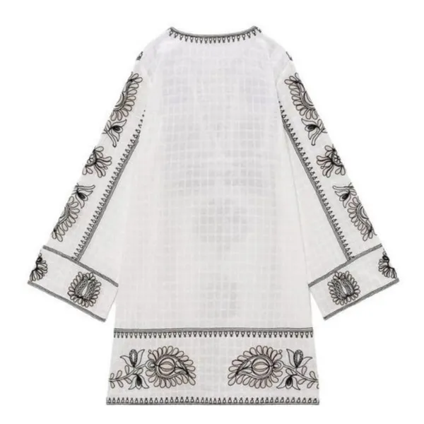 Zara Embroidered Short Dress White - Image 4