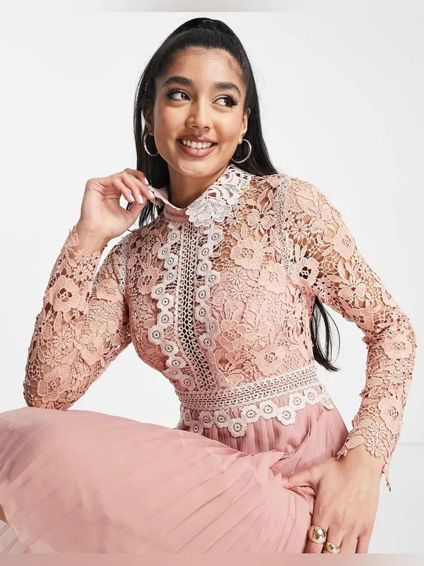 ASOS DESIGN nwt size 6 lace mini dress with collar detail and pleated skirt - Image 3
