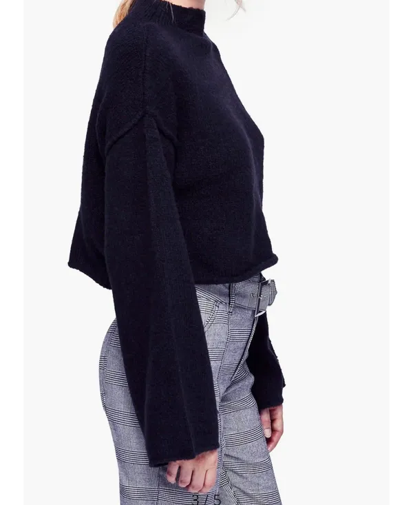 FREE PEOPLE Forest Sweater XS Cropped Black Oversized Pullover Mock Neck - Image 2