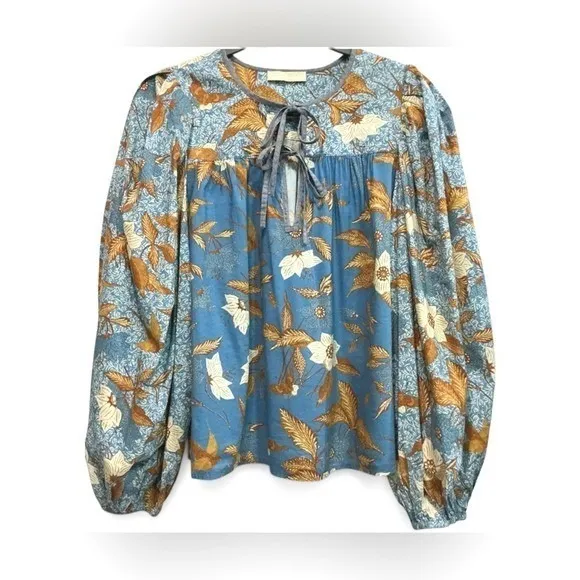 Ulla Johnson Joanie Top Lapis Blue Bird Floral Print Puff‎ Sleeve Flowy Blouse S - Image 2