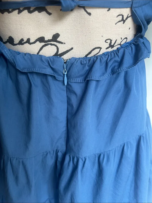 AUREUM Mini Fit And Flare Smocked Blue Dress Size Small - Image 9