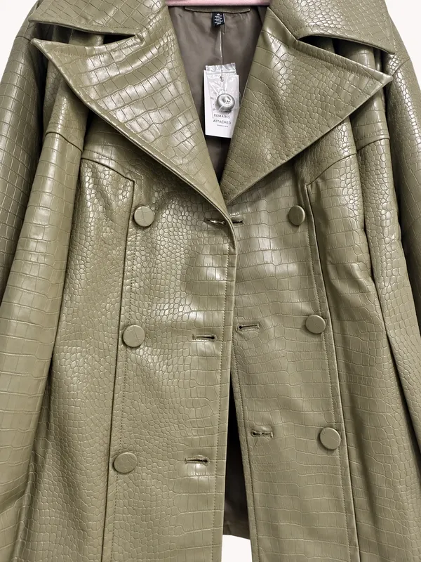 Eloquii Croc Faux Leather Jacket Olive - Image 6