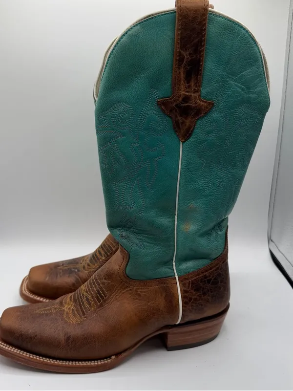 J.B. Dillon Womens 7.5B Turquoise Brown Leather Western Cowboy Boots USA - Image 4
