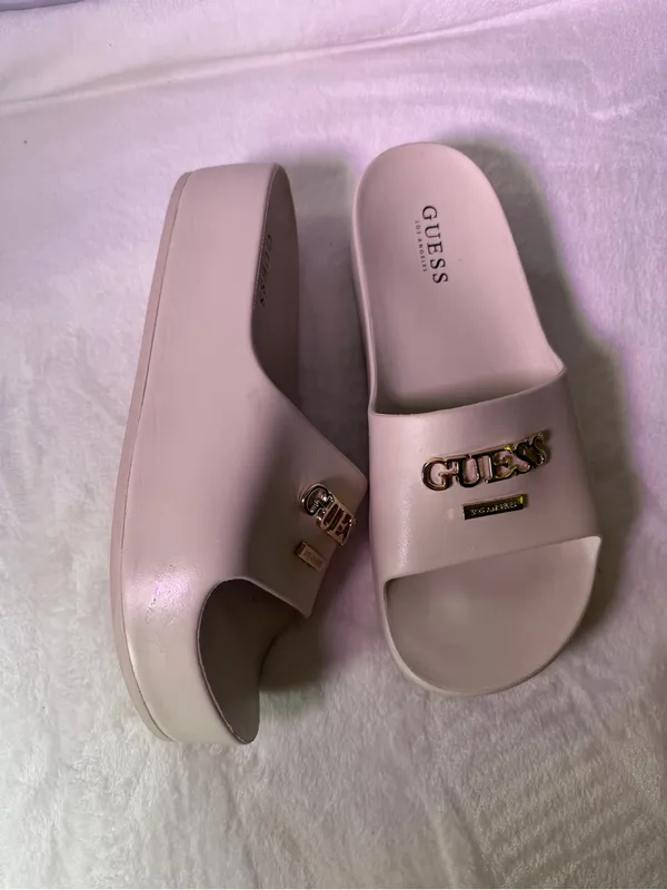 GUESS Women's Beige Slide Sandals with Gold Logo - Image 5