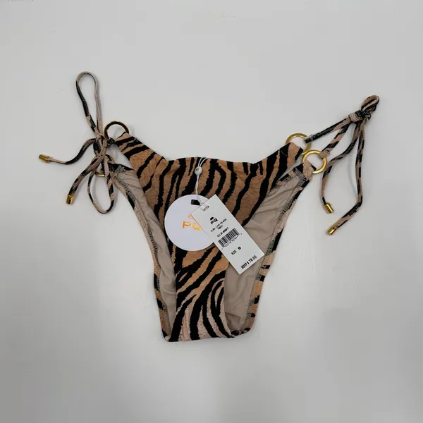 PQ Swim Bikini Bottom SZ Small NWT Cleo Link TieSide Teeny Tiger Print Gold Ring - Image 16